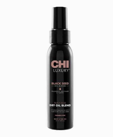 Farouk Systems CHI Luxury Black Seed Oil Blend dry hair treatment bottle with pump applicator and black label.
