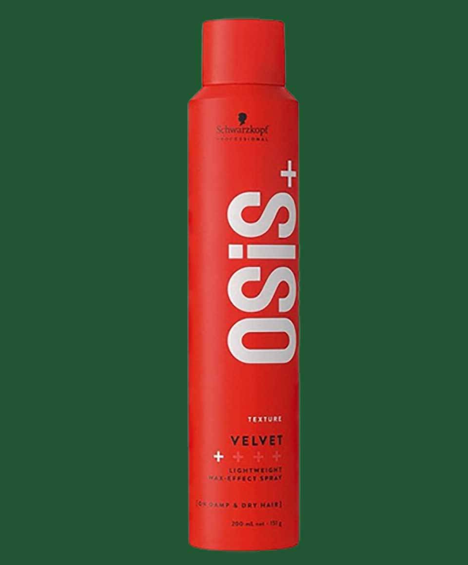 Schwarzkopf Osis Plus Texture Velvet lightweight wax effect hair spray with textured finish, shown in the bottle.