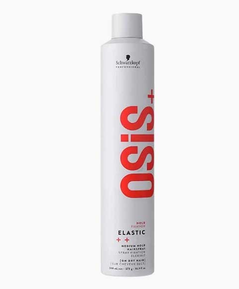 Schwarzkopf Osis Plus Hold Fixation medium hold hairspray spray bottle with a black and silver design.