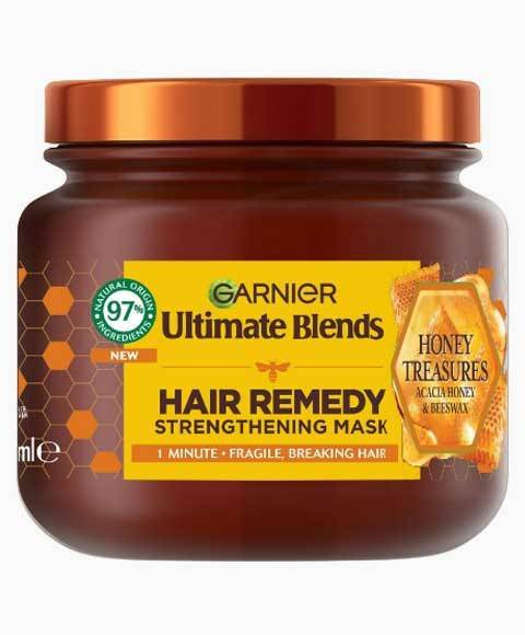 Garnier Ultimate Blends Honey Treasures Hair Remedy, 1-minute strengthening hair treatment mask with nourishing ingredients.
