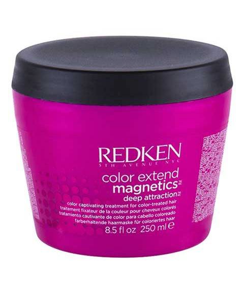 Redken Color Extend Magnetics Deep Attraction Color Captivating Hair Treatment jar with purple and silver packaging.