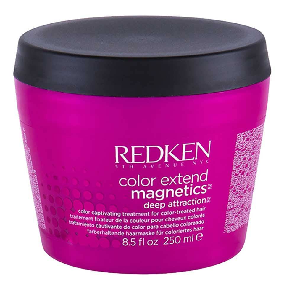 Redken Color Extend Magnetics Deep Attraction Color Captivating Hair Treatment in a jar, showing the product&