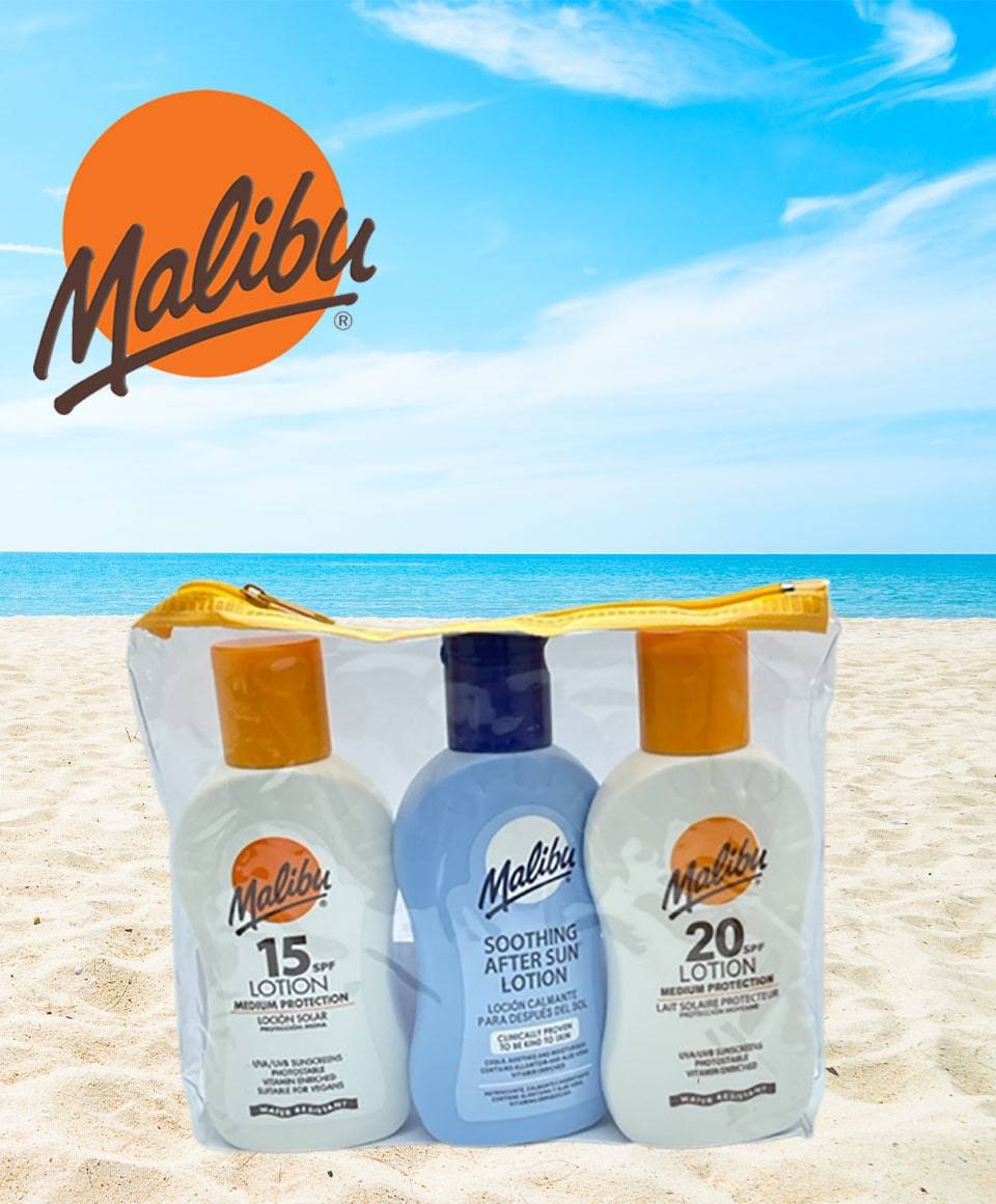 Malibu Reisetasche mit Lichtschutzfaktor 15 und 20 (Lotion)
