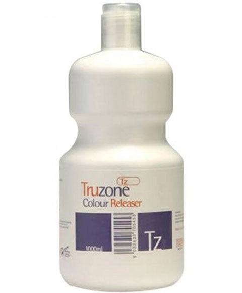 Truzone Color Releaser for hair, with bleach and color treatment, showing the product bottle and packaging.