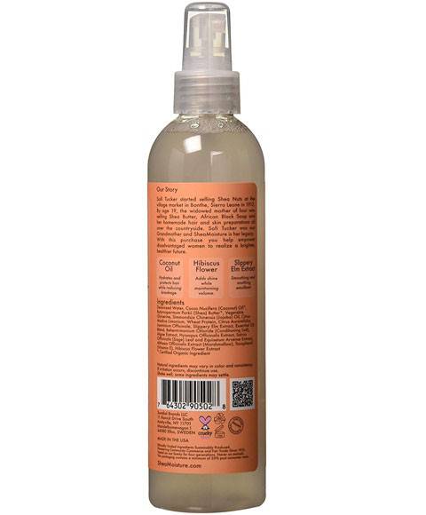 Shea Moisture Coconut and Hibiscus Kids Extra Moisturizing Detangler, hair moisturizer for children, with coconut and hibiscus ingredients.