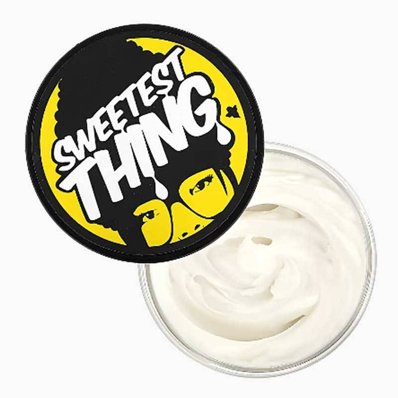 The Doux Bee Girl Sweetest Thing Super Charged Honey Moisture Mask for hair treatment, with a jar of honey and natural ingredients.