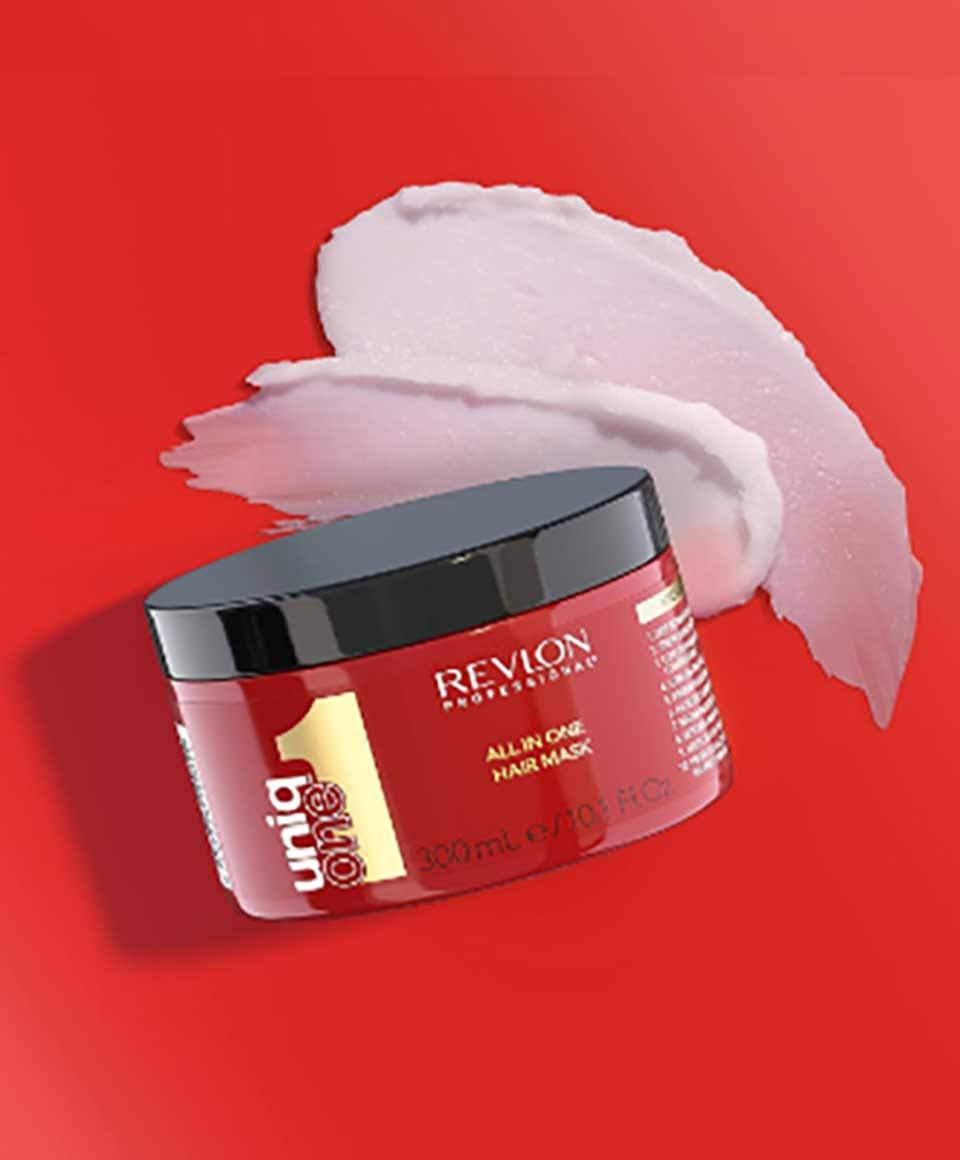 Revlon Uniq One All In One Hair Mask, a nourishing hair treatment with a creamy texture and healthy shine.