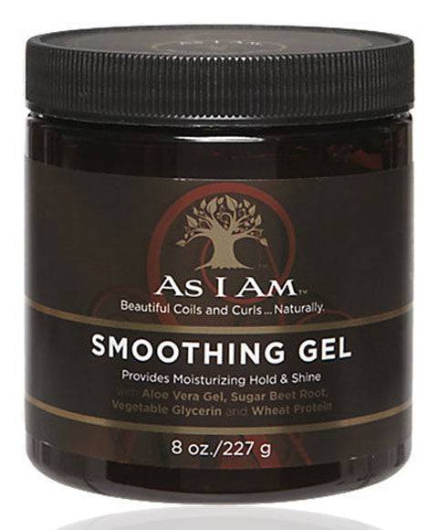 Smooth and sleek hair styled with As I Am Smoothing Gel, a hair styling product for frizz control and shine.