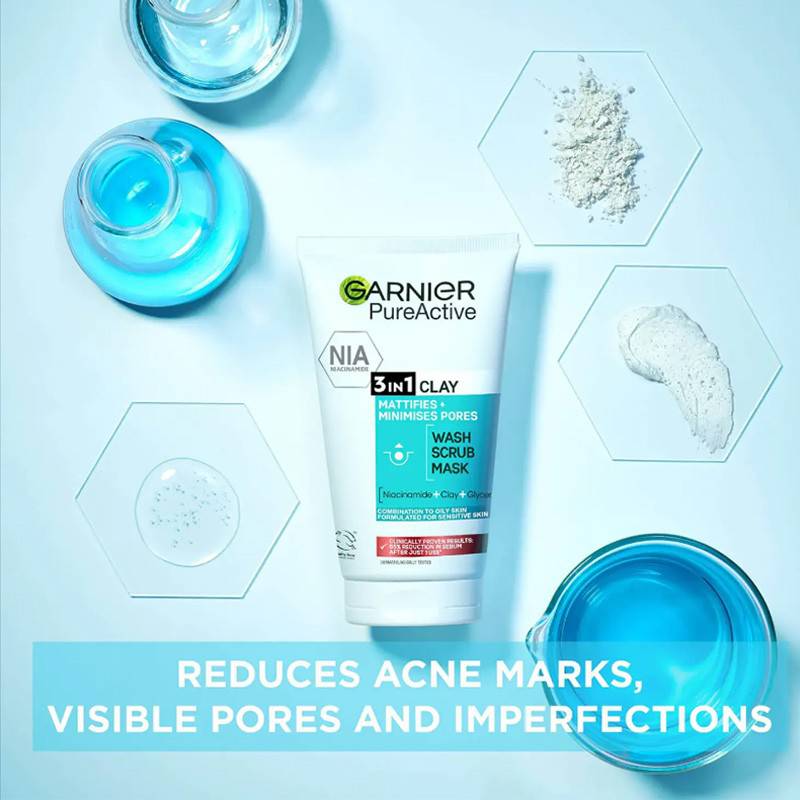 Pure Active 3 In 1 Clay Mask Scrub Wash Oily Skin