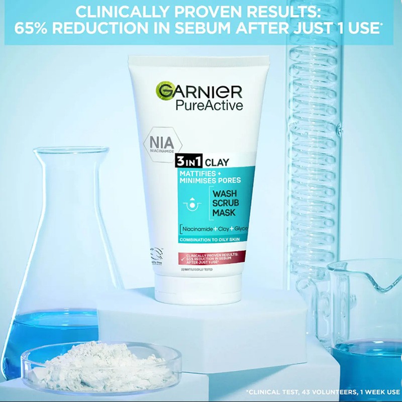 Pure Active 3 In 1 Clay Mask Scrub Wash Oily Skin