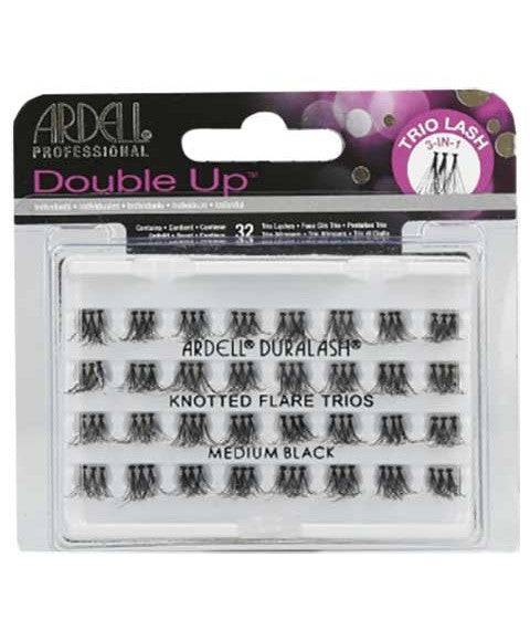 Close-up of Ardell Double Up 3-in-1 knotted eyelash extensions showcasing layered, natural-looking lash strands.