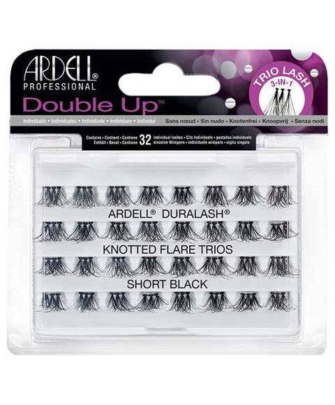 Ardell Double Up 3-in-1 knotted eyelash extensions, short length, natural black, displayed on a clean background.
