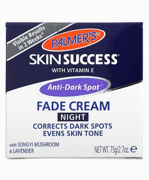 Palmers Skin Success Anti Dark Spot Night Fade Cream moisturizer in a jar, showing the white cream inside.