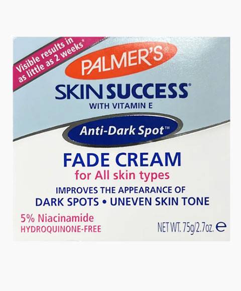 Palmers Skin Success Anti Dark Spot Fade Cream for all skin types, showing the tube with product label and creamy texture.