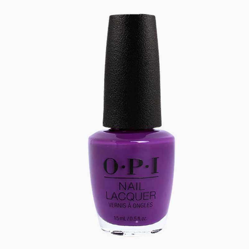 OPI Nail Lacquer in Violet Visionary showcasing a vibrant purple shade in a bottle with a brush.