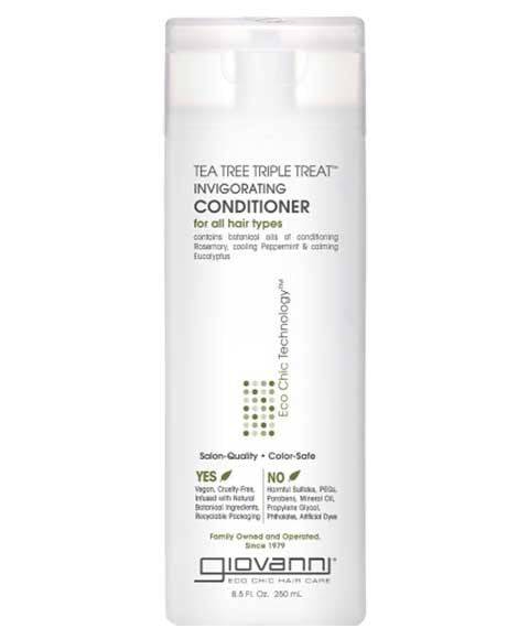 Giovanni Tea Tree Triple Treat Invigorating Conditioner bottle, natural ingredients and refreshing label design.