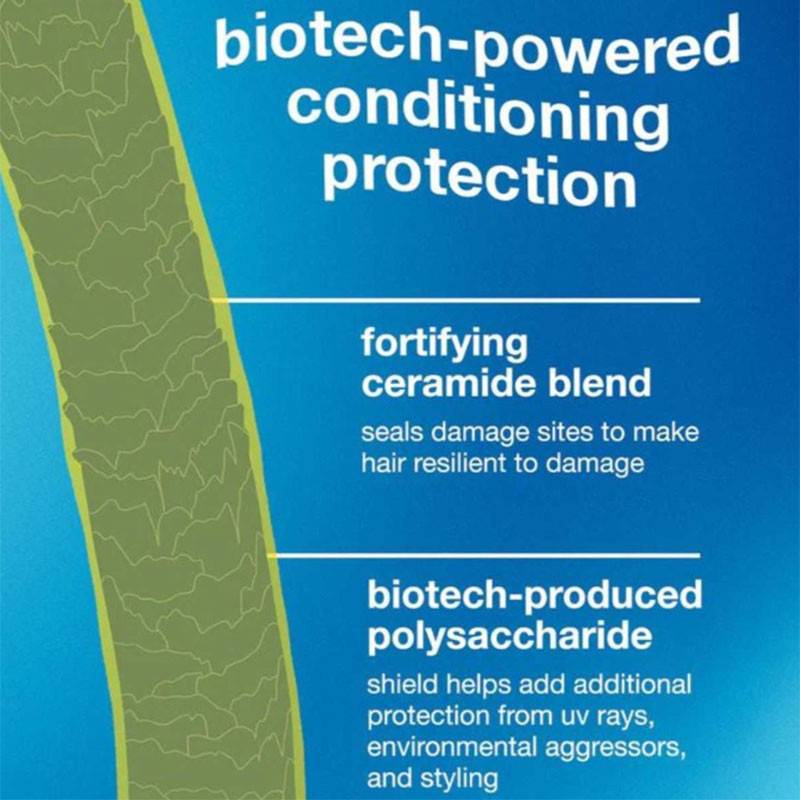 K18 Damage Shield Protective Conditioner bottle, smooth and shiny hair with healthy appearance, displaying the K18 brand and conditioner packaging.