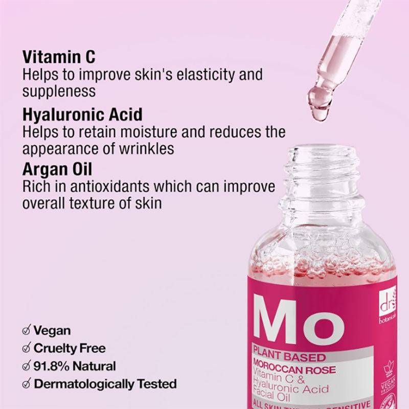 Dr Botanicals Moroccan Rose Vitamin C And Hyaluronic Acid Facial Oil