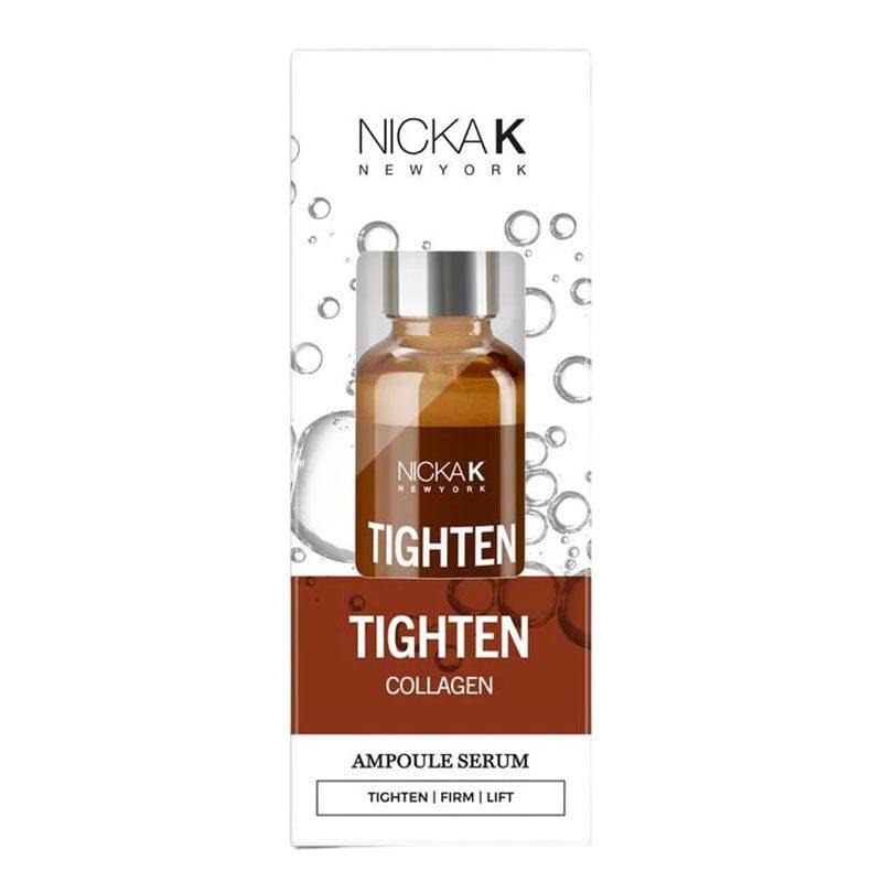 Nicka K New York Tighten Collagen Ampoule Serum in a moisturizer bottle, designed to improve skin firmness and hydration.
