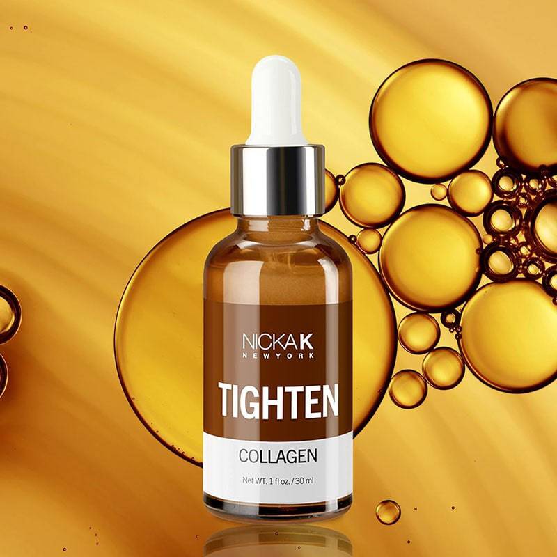 Nicka K New York collagen ampoule serum in a clear bottle, designed for tightening and moisturizing skin.