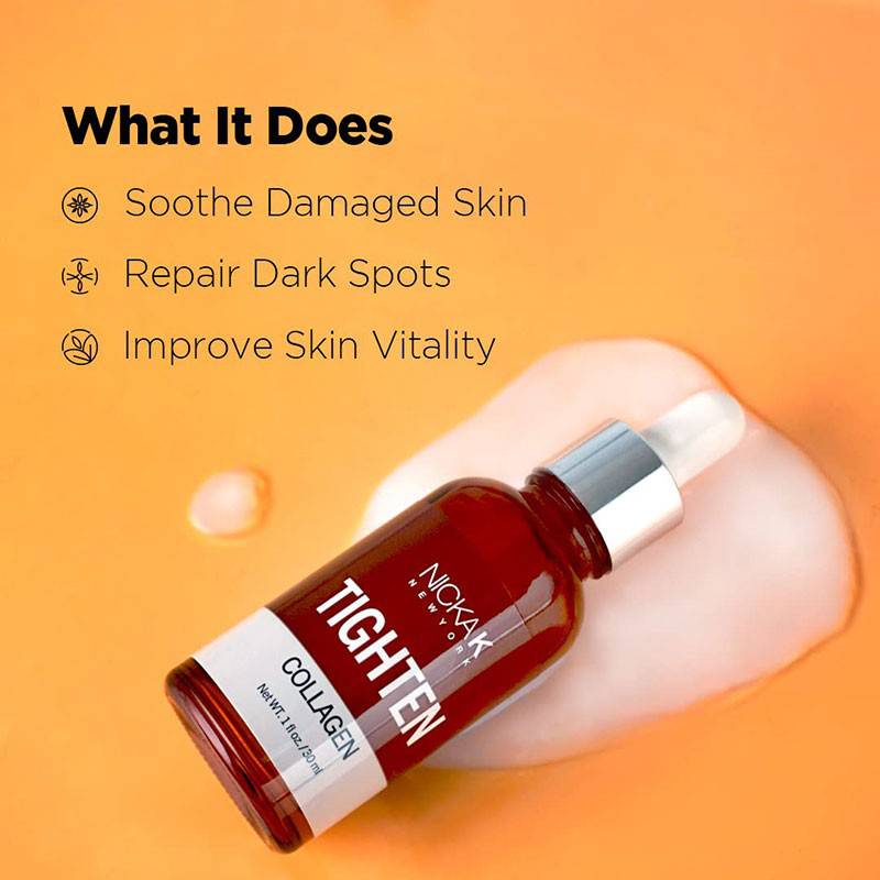 Nicka K New York Collagen Ampoule Serum moisturizer in a clear glass bottle with dropper for skin tightening and hydration.