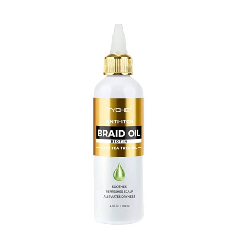 NICKA K NEWYORK Tyche Biotin Anti-Itch Braid Oil hair treatment bottle with applicator tip, designed for scalp relief and hair health.