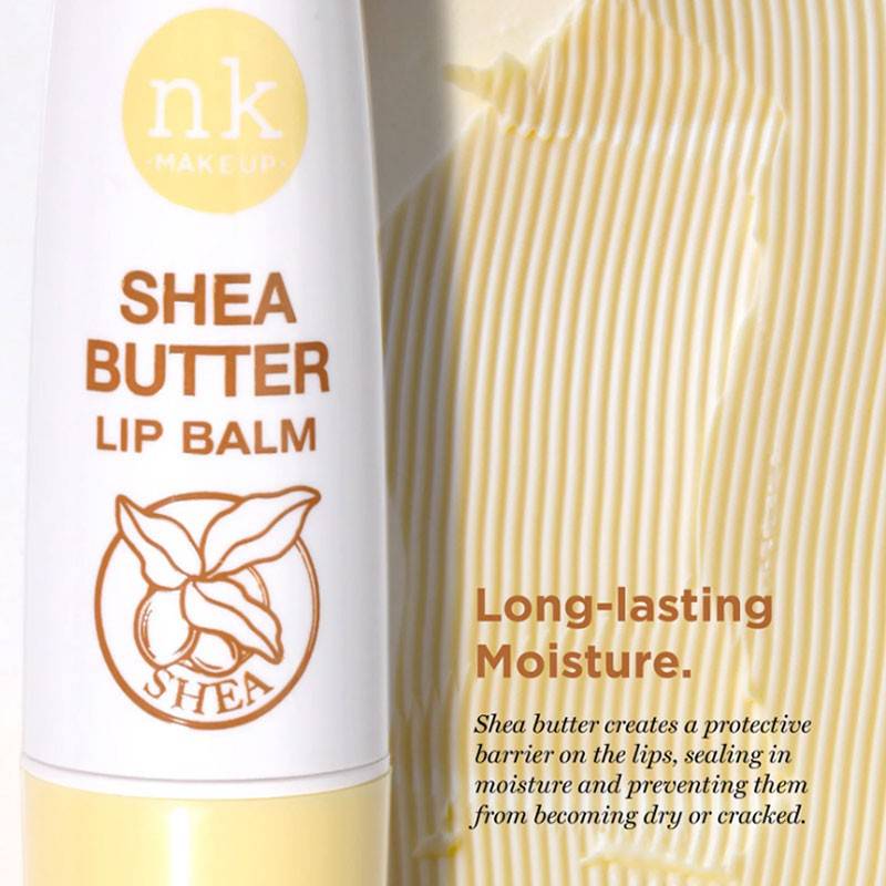 NICKA K NEWYORK NK Shea Butter Lip Balm in a small container, featuring a smooth, nourishing lip care product with shea butter.