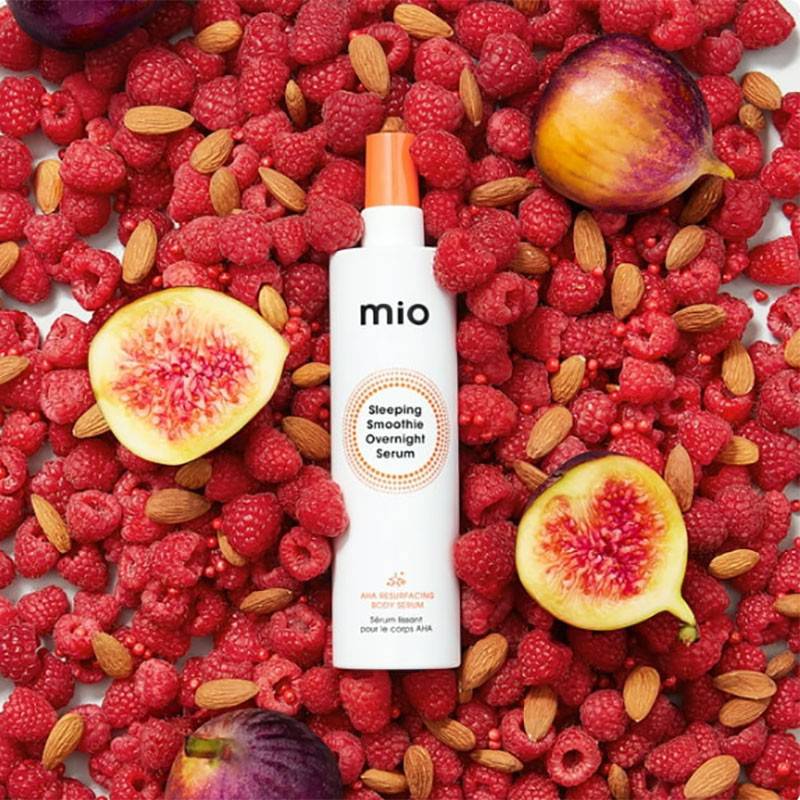 Mio Sleeping Smoothie Overnight Serum moisturizer in a sleek jar with a white lid, designed for nighttime skin hydration.