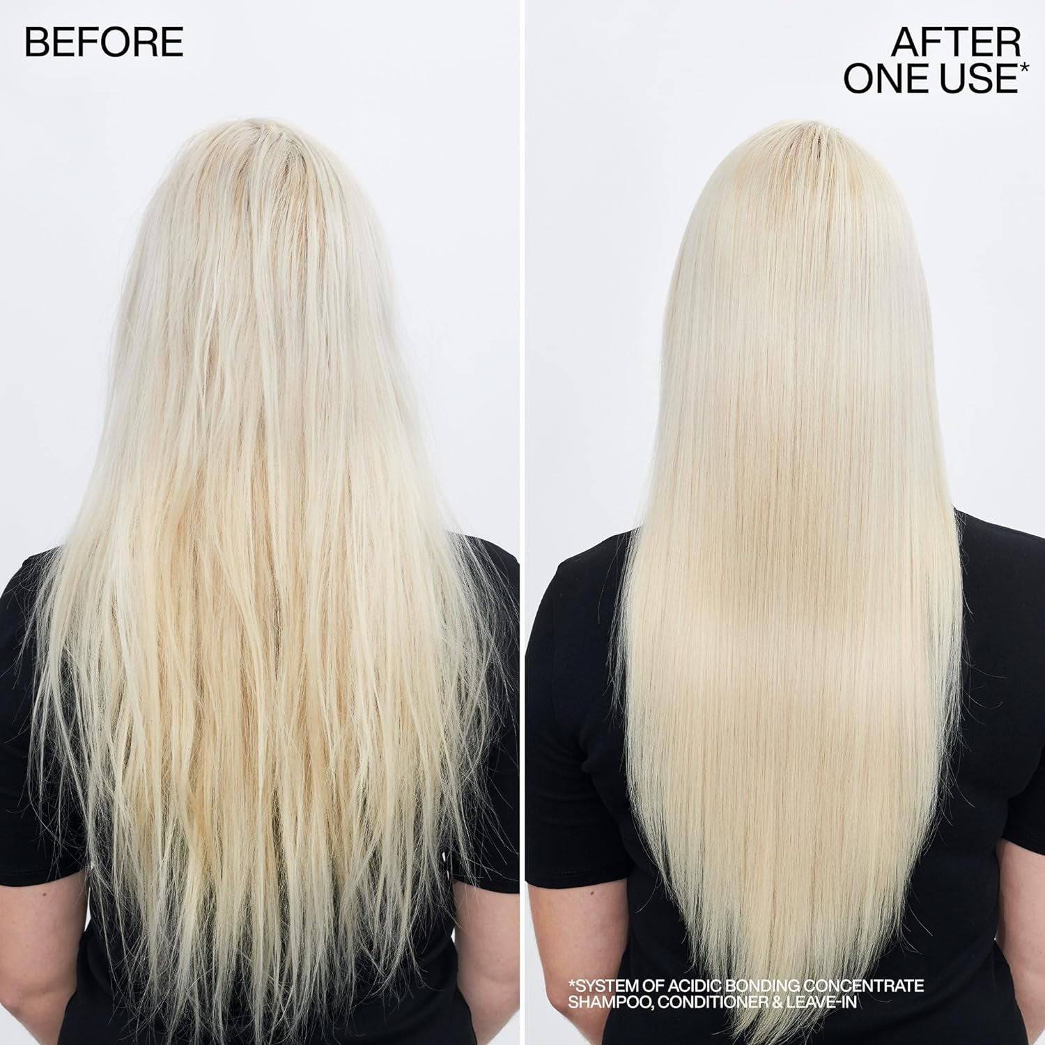 Redken Acidic Bonding Concentrate leave-in hair treatment applied to damp hair for strengthening and repairing damaged strands.