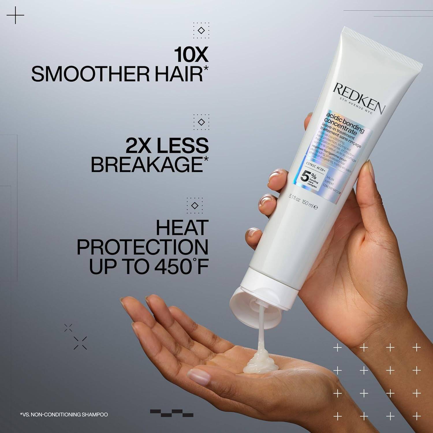 Redken Acidic Bonding Concentrate leave-in hair treatment bottle with pump for damaged, brittle hair care.