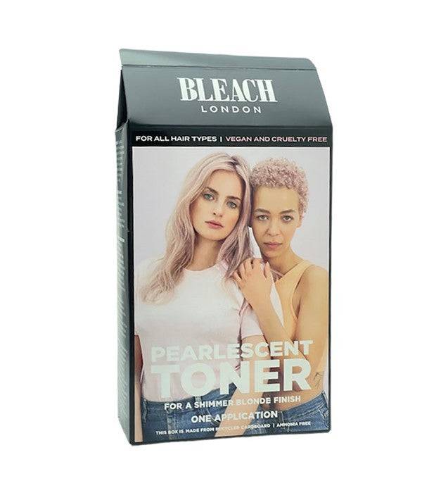 Bleach London Pearlescent Toner for hair coloring, showing a bottle of the hair bleach and toner product.