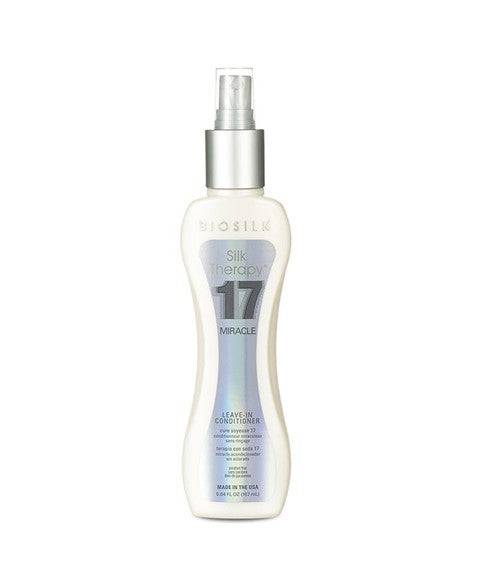Farouk Systems Biosilk Silk Therapy 17 Miracle Leave-In Conditioner bottle with sleek design and pump dispenser.