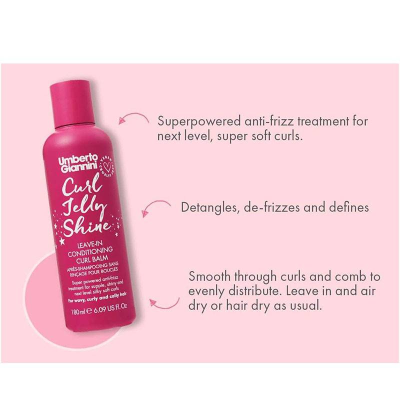 Umberto Giannini Curl Jelly Shine Leave In Conditioning Curl Balm in a jar, showcasing its smooth, glossy texture.