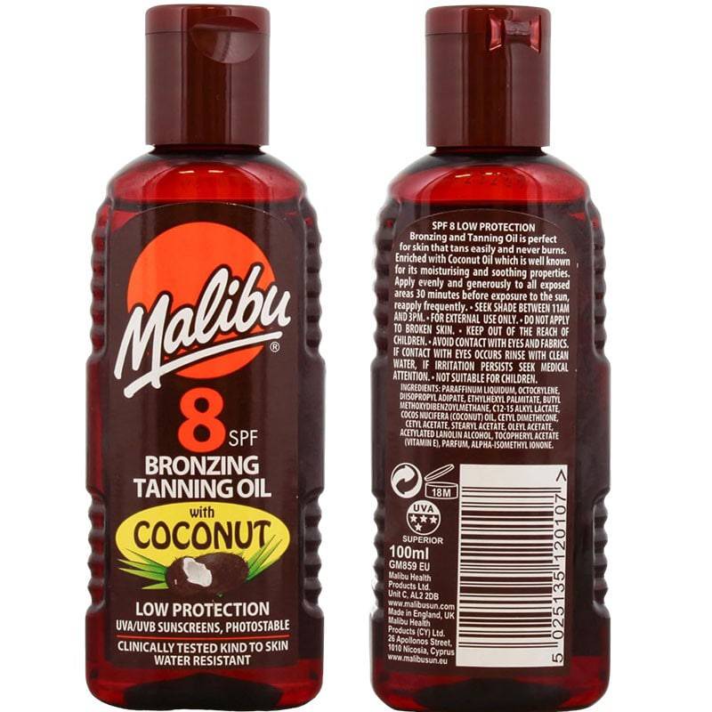 Malibu Bronzing Tanning Oil Tropical Coconut Fragrance SPF8