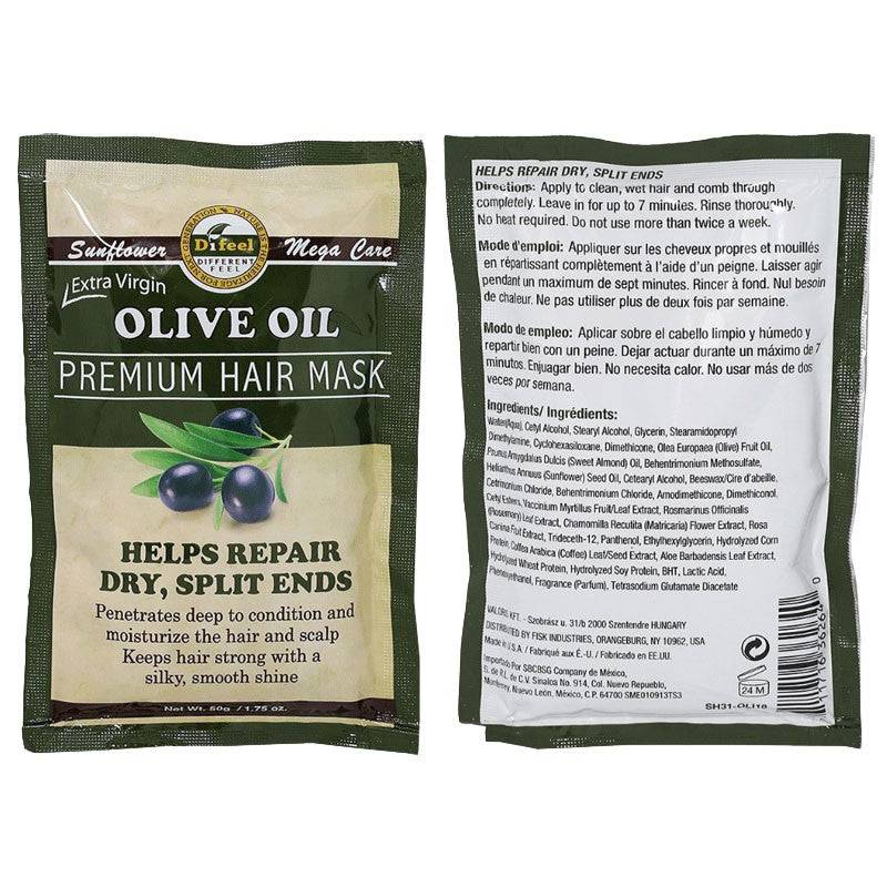 Difeel Olive Oil Premium Hair Mask in a jar, showcasing a nourishing hair treatment with natural olive oil for shiny, healthy hair.