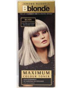 Bblonde Maximum Color Toner for hair coloring and bleaching, showing a professional hair dye product with a sleek container.