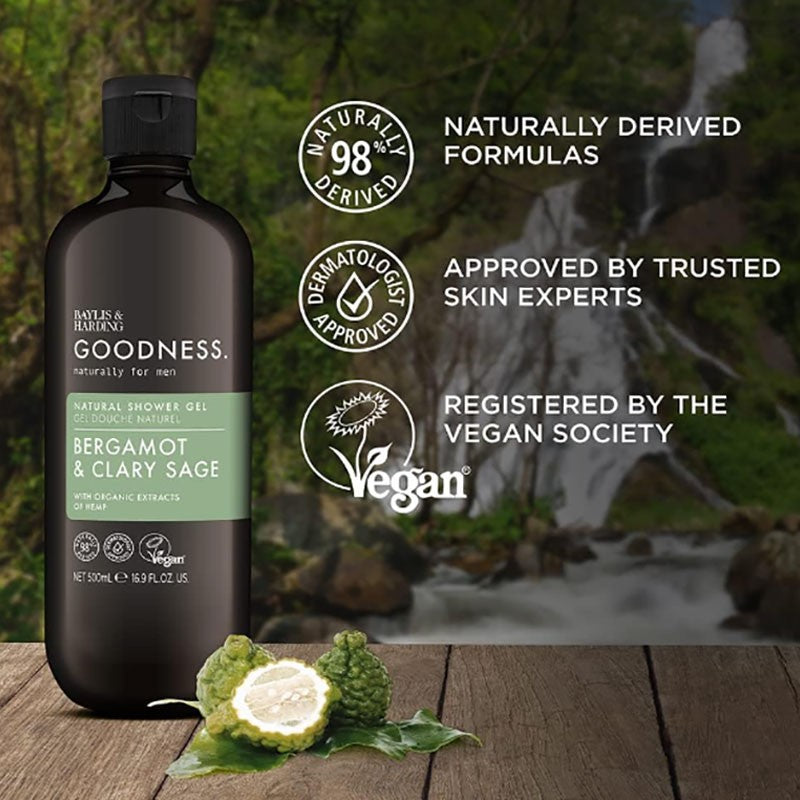 Goodness Men Bergamot & Clary Sage Natural Shower Gel