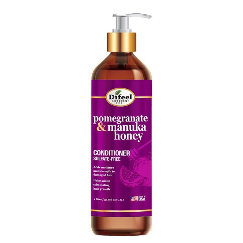 Difeel Pomegranate and Manuka Honey conditioner bottle, showcasing the nourishing hair care product with rich ingredients.