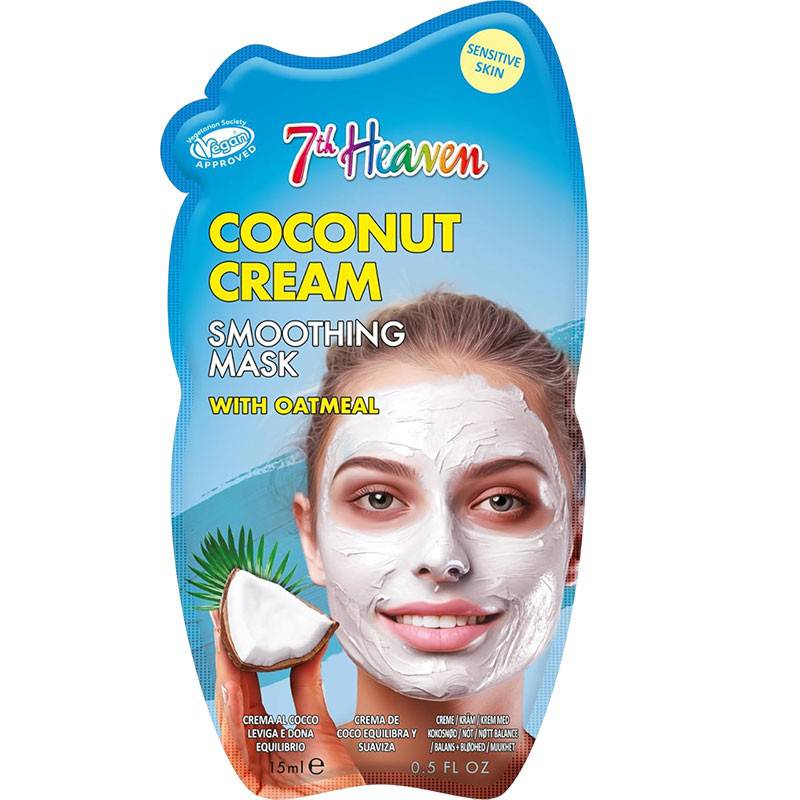 Montagne Jeunesse 7Th Heaven Coconut Cream Smoothing Hair Treatment mask in a jar, creamy texture for nourishing hair care.