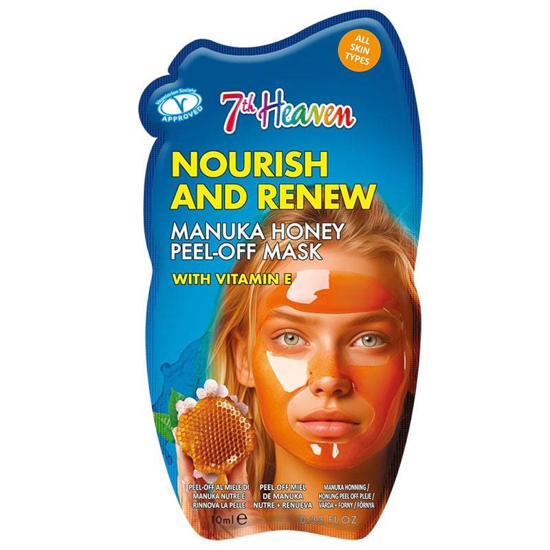 Montagne Jeunesse 7Th Heaven Nourish & Renew Manuka Honey Peel Off Mask for revitalizing and nourishing skin.