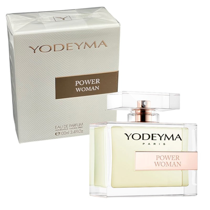 Yodeyma Power Woman Eau de Parfum for Her bottle with floral and citrus notes, elegant design and branding visible.