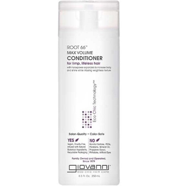 Giovanni Root 66 Max Volume Conditioner bottle with label, featuring a sleek packaging design for volumizing hair care.