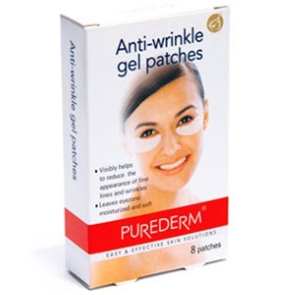 Amirose Purederm anti-wrinkle gel patches for skin soothing, shown on a white background with the product packaging visible.