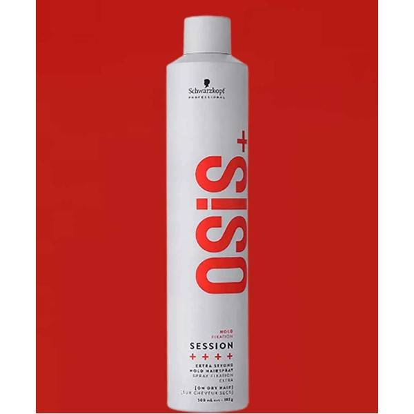 Schwarzkopf Osis Plus Hold Fixation hairspray with extra strong hold for styling and long-lasting hair fixation.