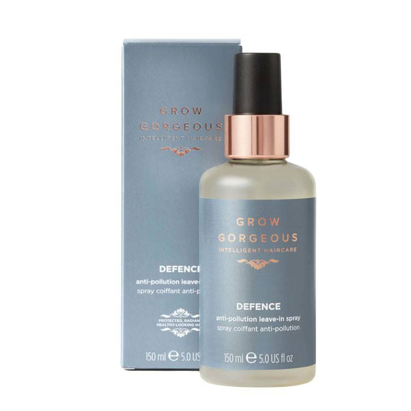 Grow Gorgeous Defense Leave-In Spray for hair treatment, showing the spray bottle with a sleek design and label.