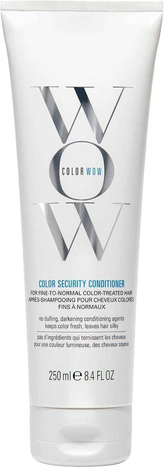 Color Wow Color Security Conditioner for fine to normal hair, smooths and nourishes with a creamy texture in a sleek bottle.