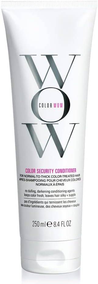 Color Wow Color Security Conditioner for normal to thick hair, creamy conditioner in a white bottle with a pump dispenser.