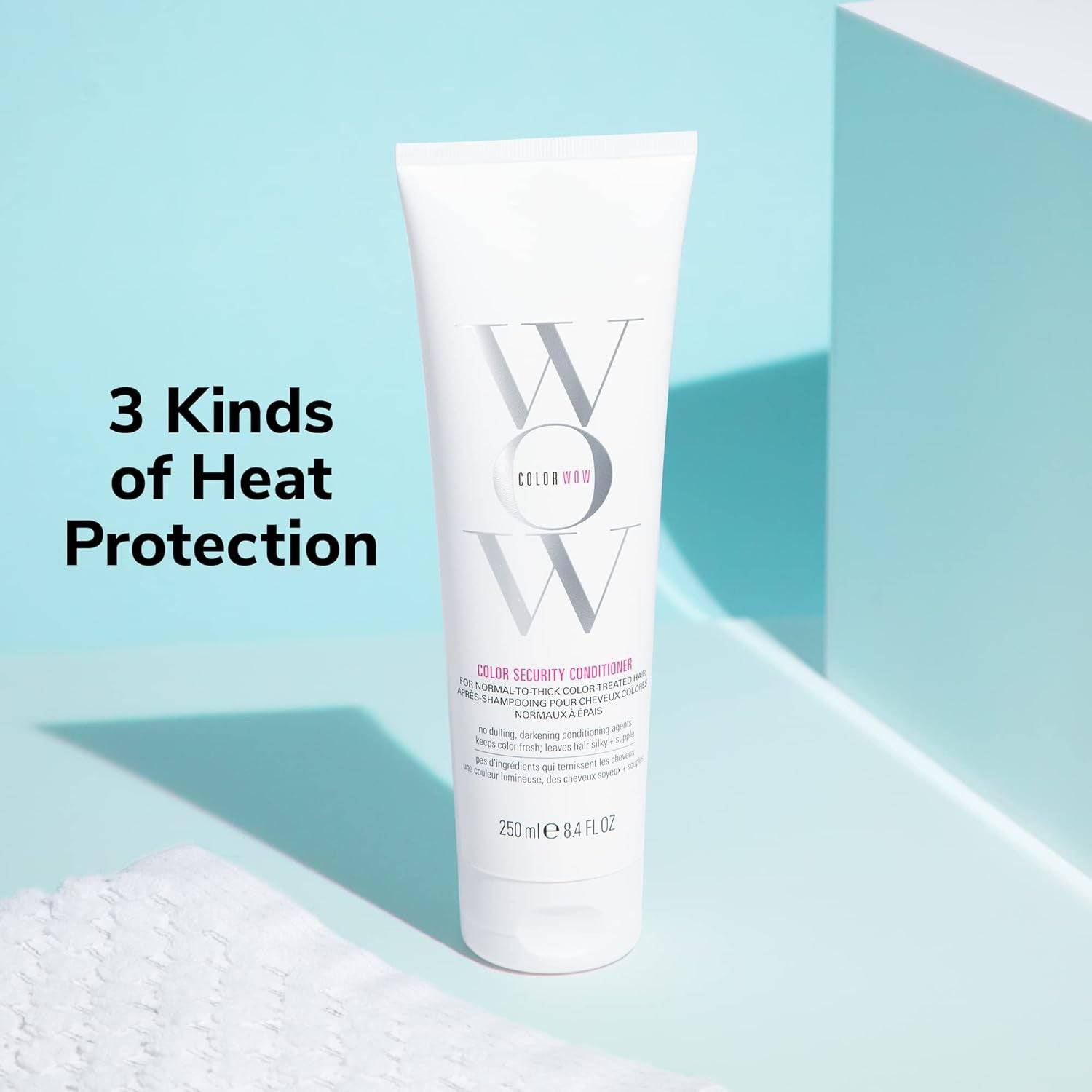 Color Wow Color Security Conditioner for normal to thick hair, showing a bottle of moisturizing conditioner with a pump dispenser.