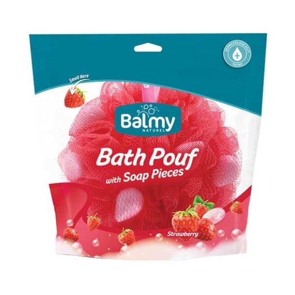 Bath Pouf With Strawberry Soap Pieces