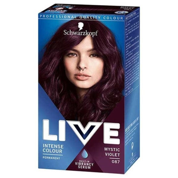 Schwarzkopf Live Color Intense Permanent Hair Colour 87 Mystic Violet in a tube with vibrant violet shade